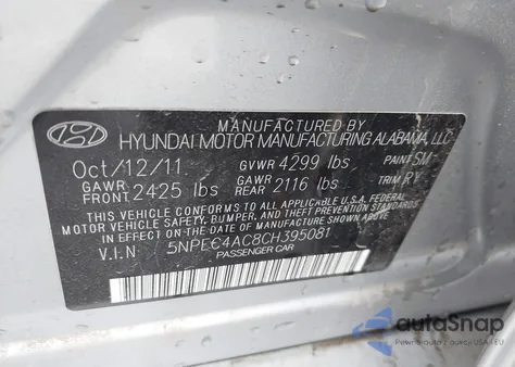 2012 Hyundai Sonata Limited from USA, damaged, VIN 5NPEC4AC8CH395081